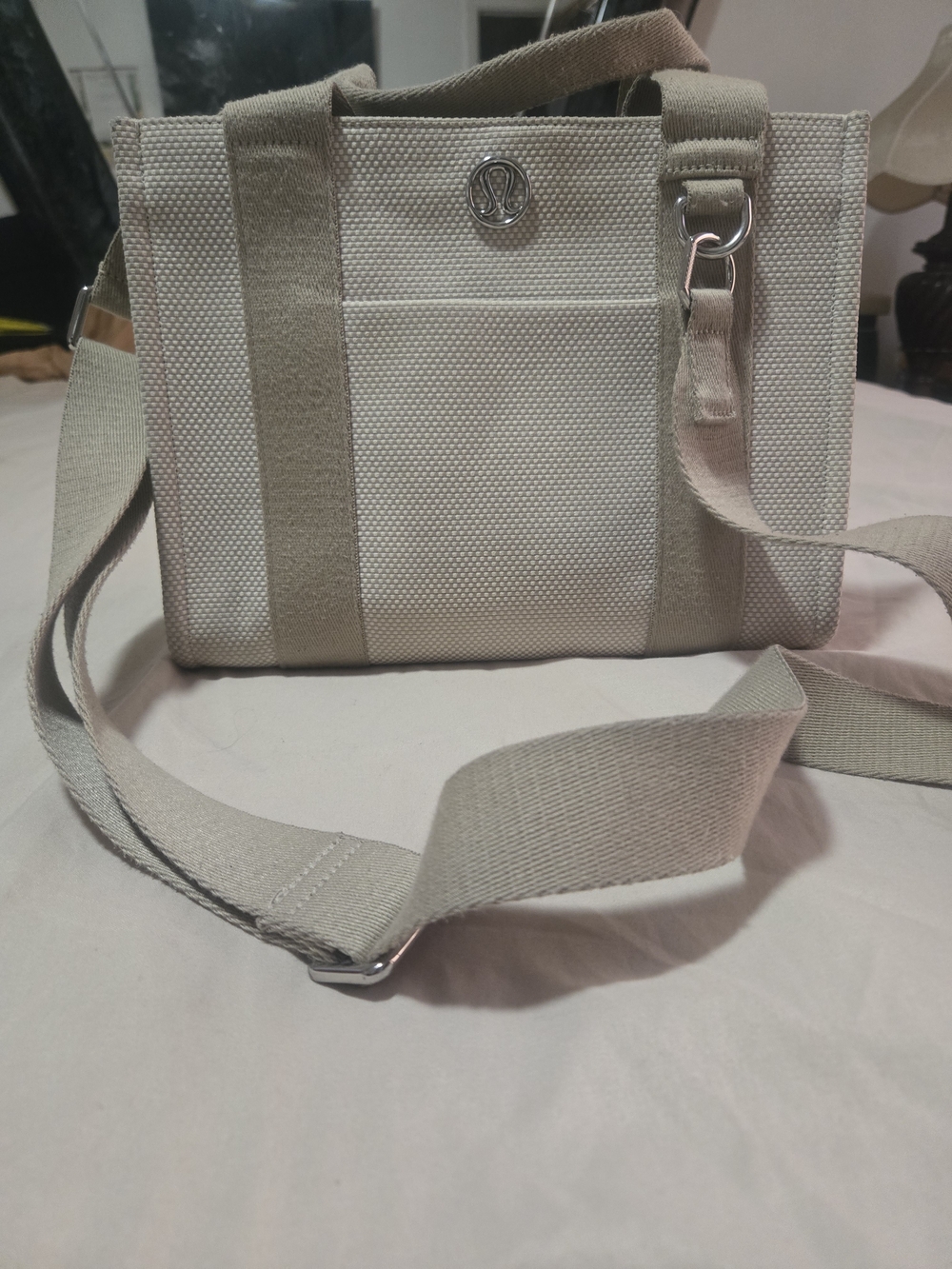 lululemon athletica Cream Canvas Messenger Bag with Adjustable Strap